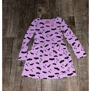 Cat & Jack Girls Purple Halloween Bat Print Long Sleeve Pocket Dress XS 4/5